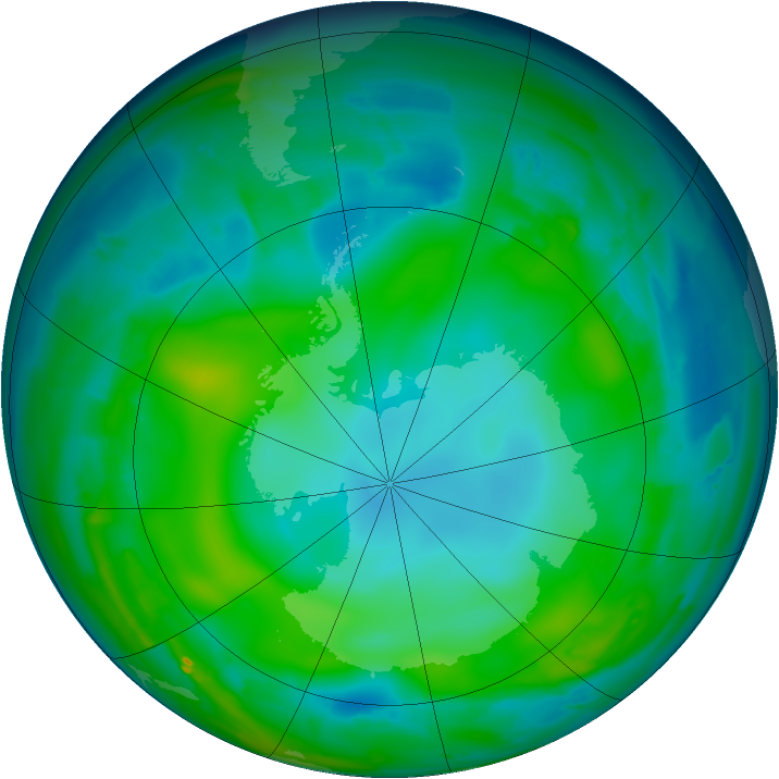 Antarctic ozone map for 22 May 2010